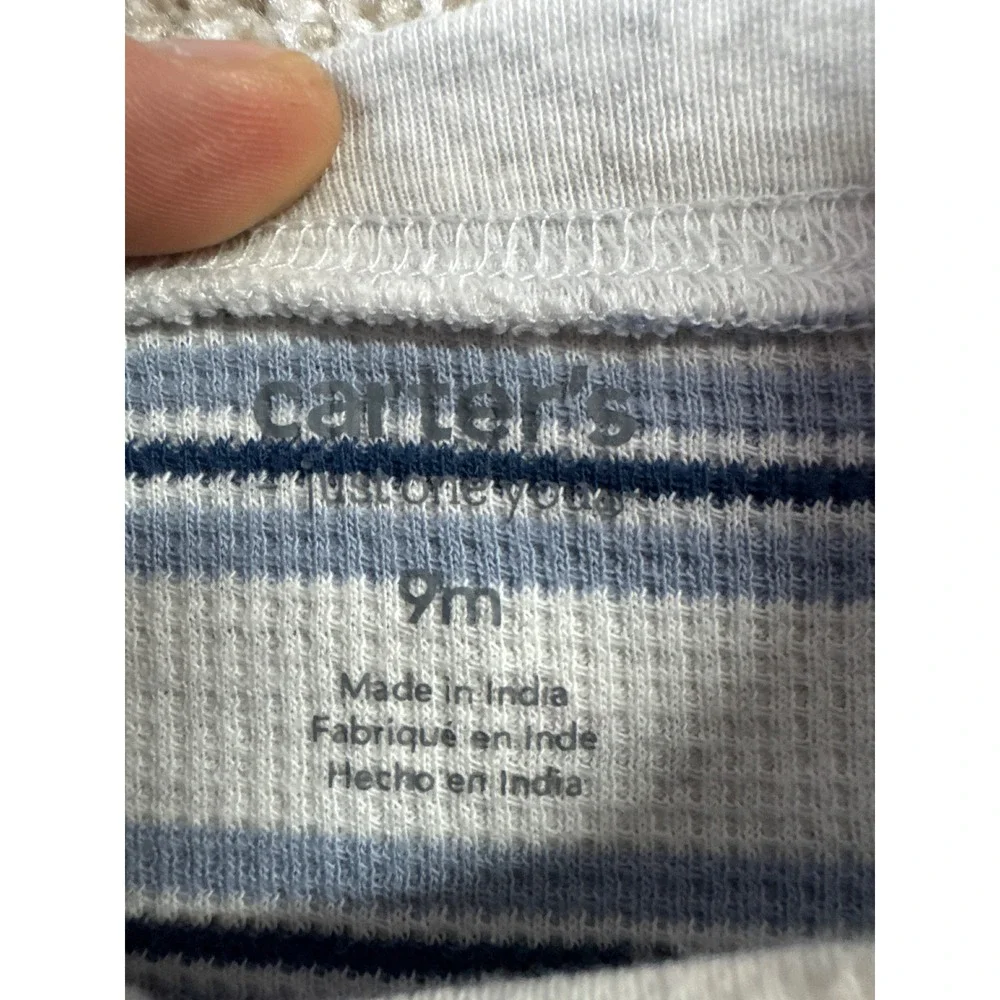 Carters Kind Club Baby Boy Striped Ribbed Long Sleeve Snap Up Romper Grey Blue